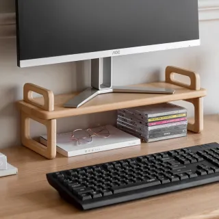 【hoi! 好好生活】源氏木語清沐實木桌面置物架/電腦增高架 RC03105 原木色