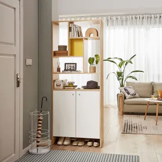 【hoi! 好好生活】Linsy北歐風百搭隔間櫃0.8M 原木+白色 LS187