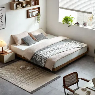 【hoi! 好好生活】林氏木業空島無床頭雙人150x200懸浮床架 UV1A-胡桃色 無燈款