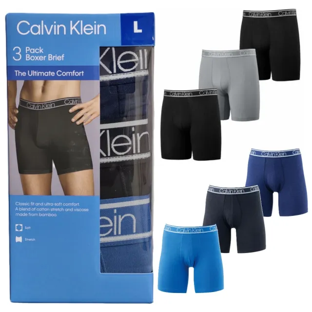【CALVIN KLEIN】3件組 男彈性內褲 天絲竹纖維 涼感萊卡(CK男內褲 四角褲 合身 貼身 透氣)