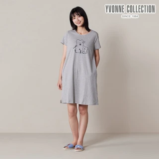 【YVONNE 以旺傢飾】QUOKKA & BOBO 網印短袖洋裝-迷霧灰(DINOTAENG)