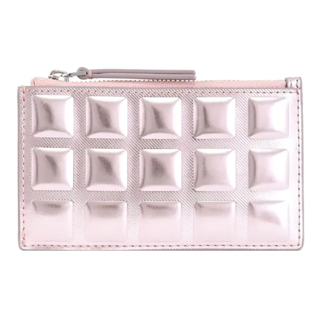 【TORY BURCH】經典雙立體方磚造型信用卡證件名片零錢包(粉)