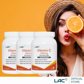 【LAC 利維喜】緩釋C500食品錠x3入組(共270錠/保護力/維他命C/天然玫瑰果/素食可)