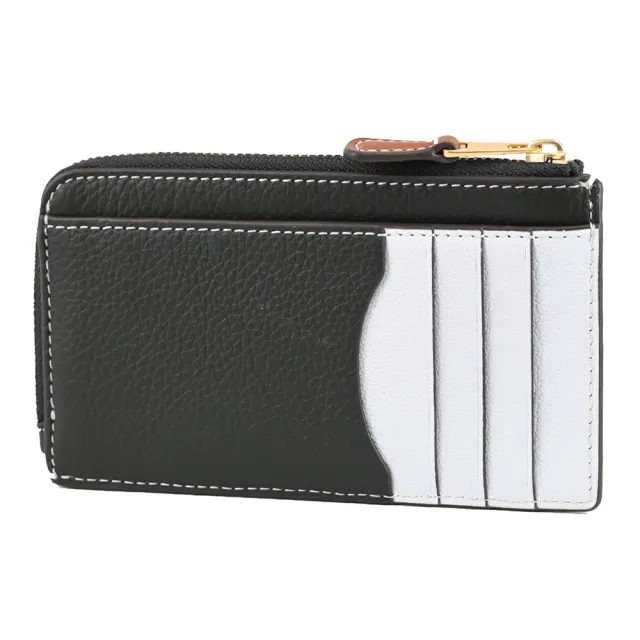 【TORY BURCH】經典烙印撞色皮革信用卡證件名片L型零錢包(深綠/黃)