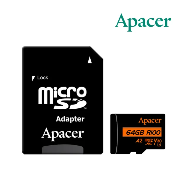 【Apacer 宇瞻】64GB MicroSDXC U3 V30 A2 Class10 記憶卡(100MB/s)