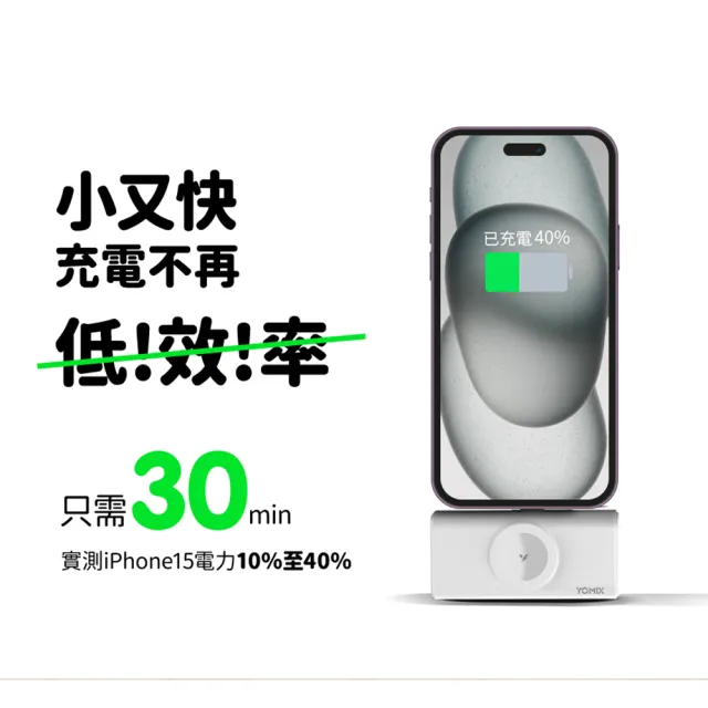 【YOMIX 優迷】小果充 20W手錶磁吸三合一多功能口袋行動電源(5000mAh/18.5Wh/直插/Apple Watch/iphone 18)