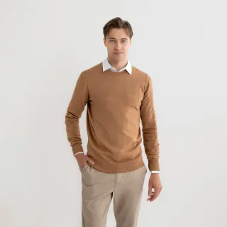 【Arnold Palmer 雨傘】男裝-素色圓領長袖針織衫(卡其色)