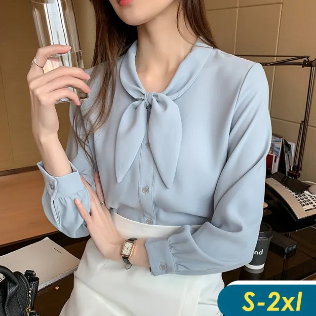 【CHACO】/現貨/女春秋 OL氣質領結領長袖雪紡襯衫上衣#8056(雪紡 上衣 襯衫 長袖 女 OL)