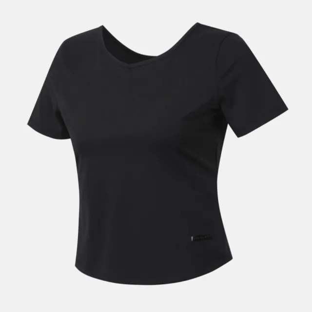 【DESCENTE】迪桑特 短袖上衣 女 短版 快排 WOMENS SEMI-CROPPED 黑 SQ322PTS72-BLK0