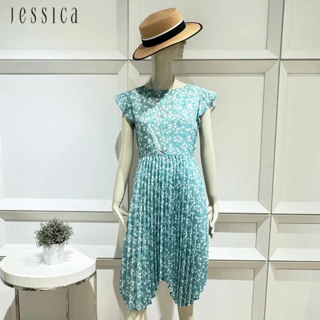 【JESSICA】清新碎花百褶裙擺荷葉袖雪紡洋裝253740