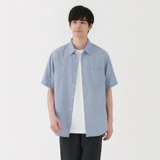 【MUJI 無印良品】男吉貝木棉混二重紗織短袖襯衫(白色/黑色/深綠/藍直紋)