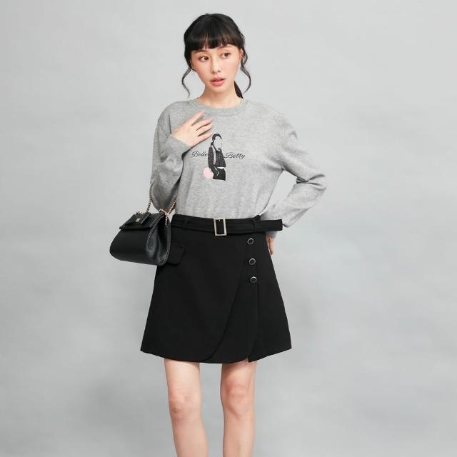 【betty’s 貝蒂思】出清品  斜接多層排釦腰帶短裙(黑色)