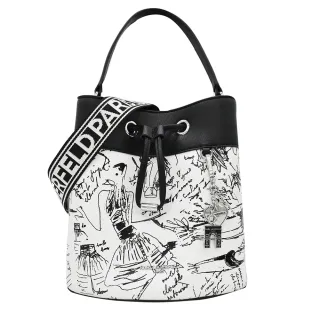 【KARL LAGERFELD 卡爾】卡爾老佛爺塗鴉束口手提包斜背包水桶包