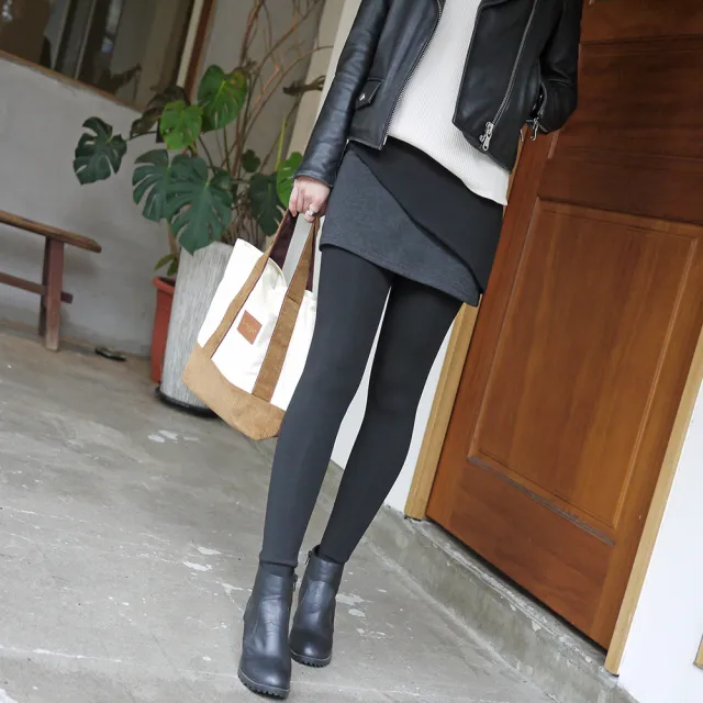 【SISTERS】雙色拼接內磨毛假兩件短裙內搭褲/M-XL(女長褲/褲裙/長褲/保暖/抗溫差/顯瘦)