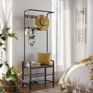 【hoi! 好好生活】VASAGLE 工業風玄關0.7M衣帽鞋架-鐵銹棕 HSR40B(租屋族/DIY家具)