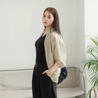 【M：MINb】天絲透膚涼感襯衫(卡其/中大尺碼女裝/大尺碼女裝/XL女裝/涼感/上衣/透膚上衣)