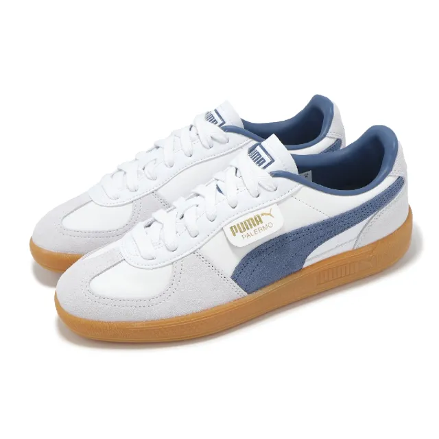【PUMA】休閒鞋 Palermo Lth 男鞋 女鞋 白 藍 膠底 麂皮 復古 德訓鞋(396464-24)