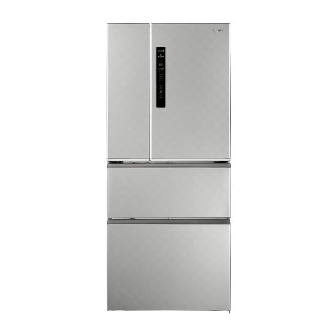 CHIMEI奇美 UR-P61VD8 四門變頻電冰箱，容量達610L，適合大家庭使用。高1830x寬775x深780mm尺寸，銀色系設計時尚耐看。搭載ECONAVI智慧節能科技，耗電僅324度，一級能效認證，環保R600A冷媒。功能包括急速冷藏/冷凍及AG銀除菌，保持食材新鮮。變頻馬達，110V電壓，左右開門。四門設計便利取物。全機1年保固，壓縮機5年保固。含基本運送+拆箱+定位+舊機回收服務。另贈奇美14吋DC電風扇DF-14G1ST。BSMI認證R63298，臺灣製造MIT微笑標章。