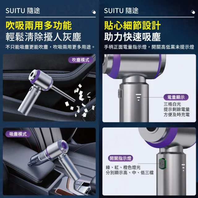 【SUiTU】無刷電機Plus款 TYPEC充電 強勁吸力款 車用吸塵器 ST-6653Plus 隨途(家車吹吸兩用 無線手持款)