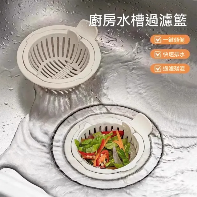 【Dagebeno荷生活】一鍵傾倒順暢排水PP水槽過濾網 手提設計拿取便捷水槽過濾籃(3入)