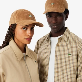 【LACOSTE】中性款-LOGO棉絨棒球帽(棕色)