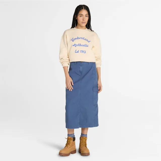 【Timberland】女款象牙色寬版刷毛圓領上衣(A41YNEFL)