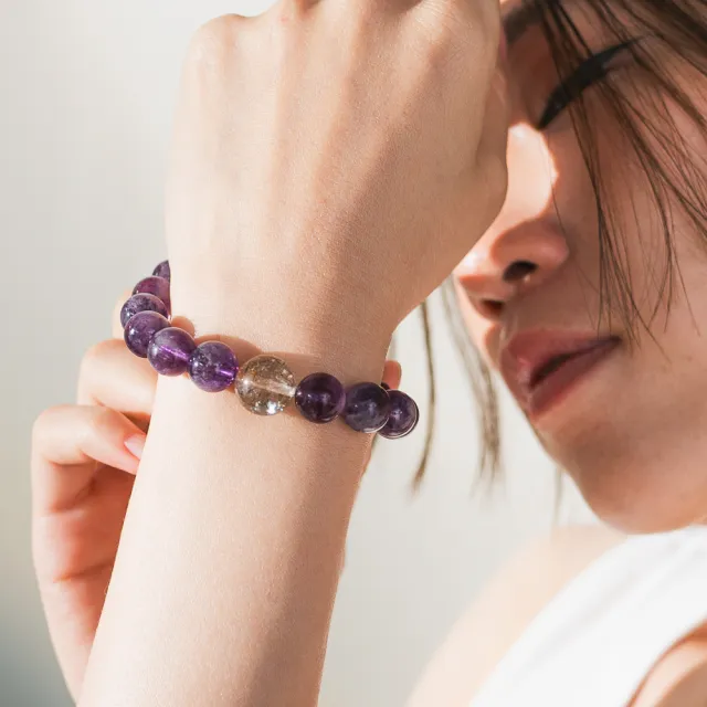 【天天水晶 TINGTING】黑金超七 紫幽靈 12mm 設計款水晶手鍊(全方位招財A120013)