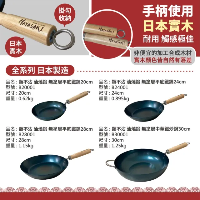 【日本 HAYASAKI早崎】日本製 無塗層 平底鐵鍋 24cm(不沾平底鐵鍋/鐵炒鍋/日本鐵鍋/不沾鍋/鐵鍋推薦)
