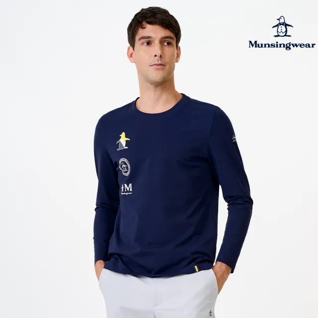 【Munsingwear】企鵝牌 網路獨家 男款藏青色 企鵝總動員圖案設計長袖T恤 MGWL2804