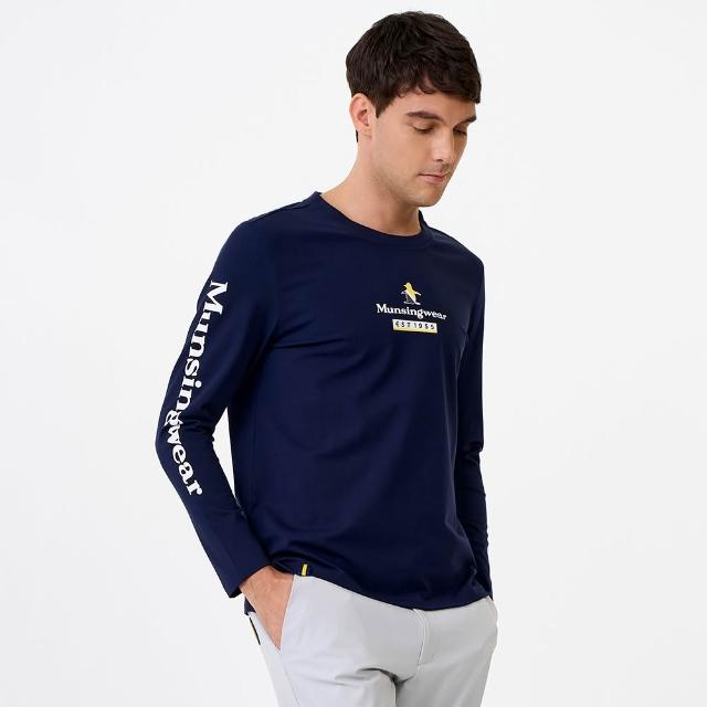 【Munsingwear】企鵝牌 網路獨家 男款藏青色美式休閒大字印花長袖T恤 MGWL2805