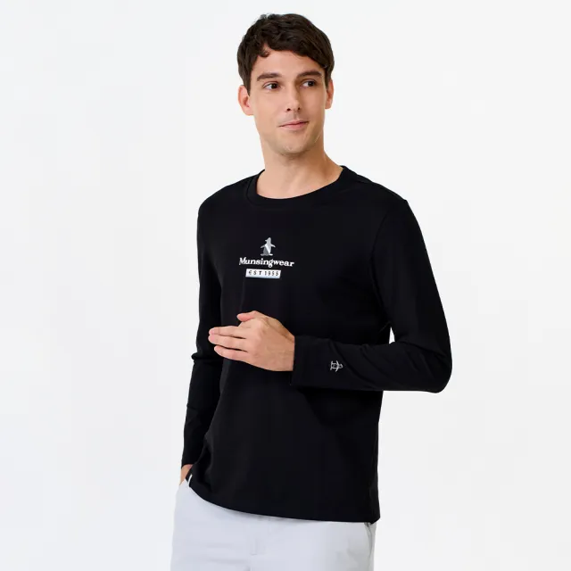 【Munsingwear】企鵝牌 網路獨家 男款黑色美式休閒大字印花長袖T恤 MGWL2805