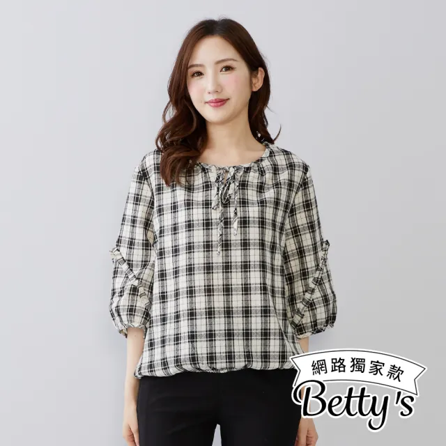 【betty’s 貝蒂思】網路獨賣★公主袖氣質格紋五分袖上衣(共二色)