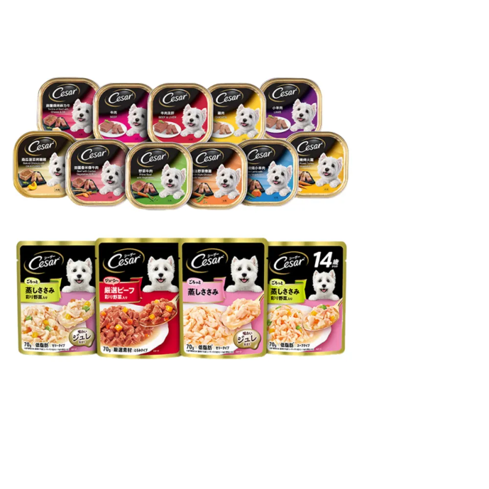 【Cesar 西莎】momo獨家組 寵物/狗罐頭/狗食 任選(餐盒*12+蒸鮮包*4)