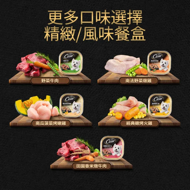 【Cesar 西莎】momo獨家組 寵物/狗罐頭/狗食 任選(餐盒*12+蒸鮮包*4)