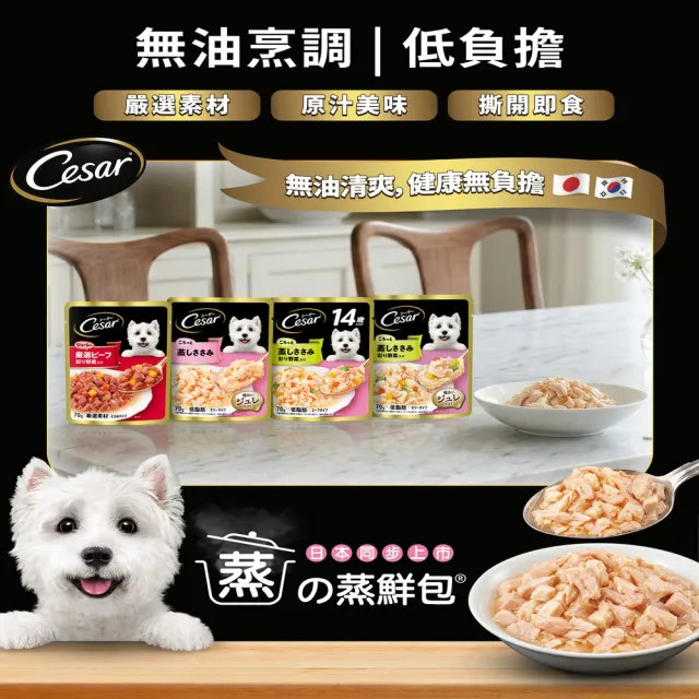 【Cesar 西莎】蒸鮮包 70g*16入-成犬低脂雞肉與蔬菜(寵物/狗罐頭/狗食/餐包)