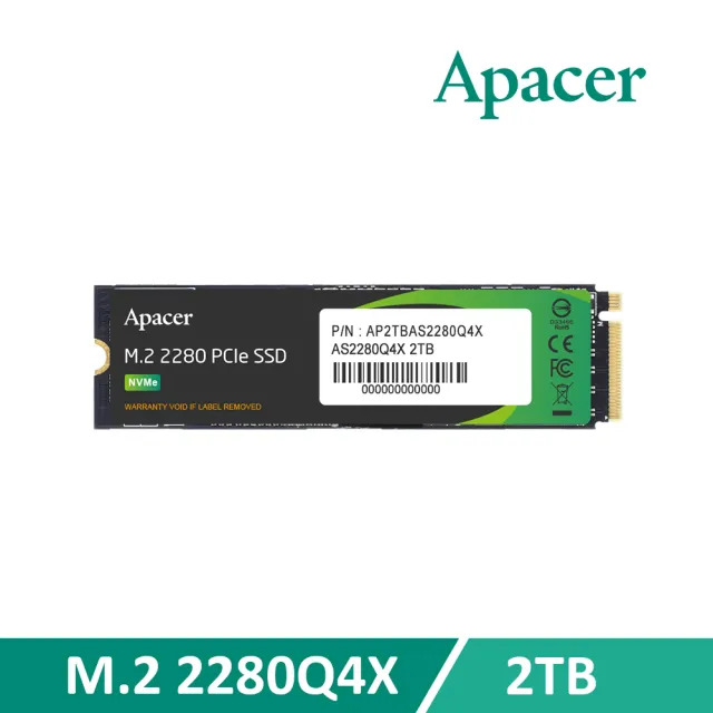 【Apacer 宇瞻】AS2280Q4X M.2 PCIe 2TB Gen4 x4 固態硬碟
