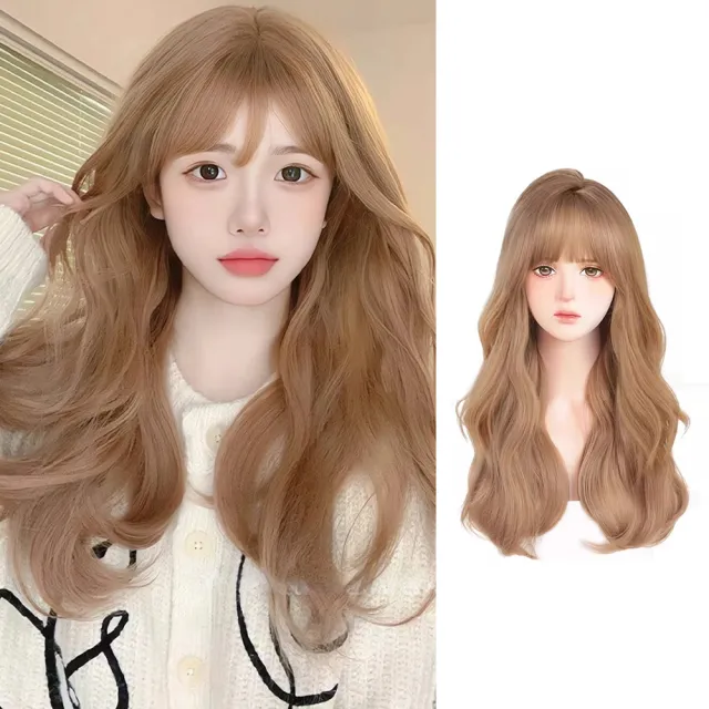 【LEESA】假髮\長捲髮假髮\奶茶色假髮\高溫絲假髮\女生假髮\全套頭假髮