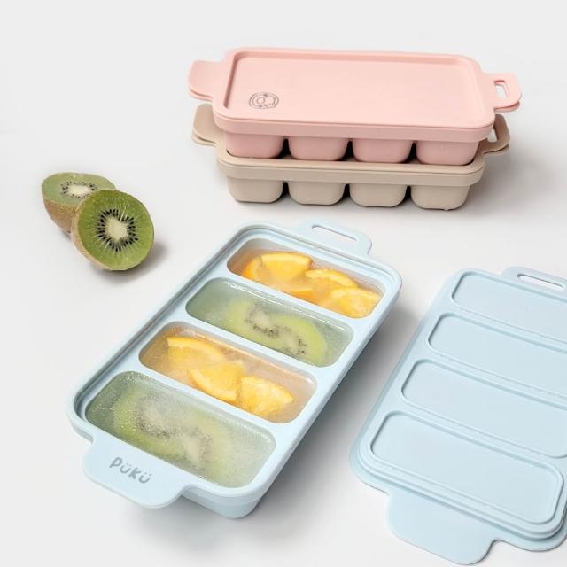 【PUKU 藍色企鵝】午茶玉子燒矽膠副食品分裝盒4格(藍莓/草莓/蜜桃)