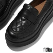 【FitFlop】F-MODE 菱格紋皮革厚底樂福鞋-女(靚黑色)