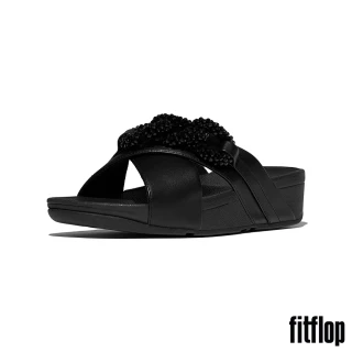 【FitFlop】LULU 串珠鏈條皮革交叉涼鞋-女(黑色)