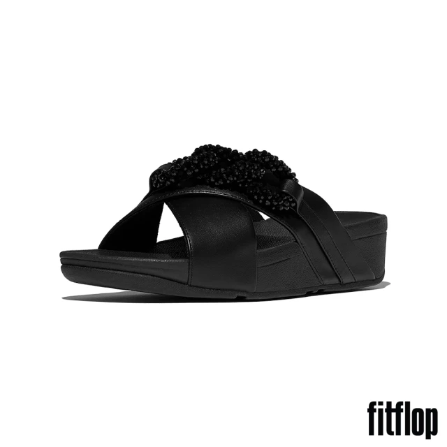 【FitFlop】LULU 串珠鏈條皮革交叉涼鞋-女(黑色)