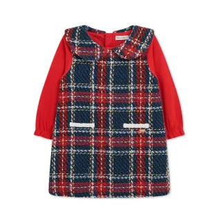 【奇哥】Chic a Bon 女童裝 歡樂熊優雅格紋假兩件洋裝(2-4歲)