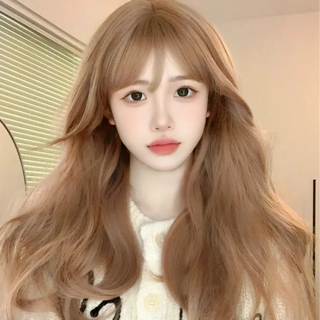 【LEEHER】奶茶色假髮/高溫絲假髮/女生假髮/假髮/長捲髮假髮/全套頭假髮