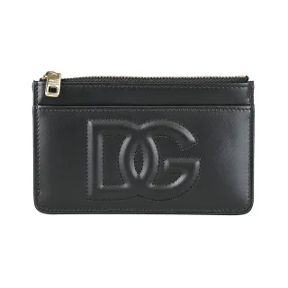 【DOLCE&GABBANA 杜嘉班納】DOLCE&GABBANA 字母浮雕LOGO小牛皮5卡拉鍊卡夾包(中/黑)
