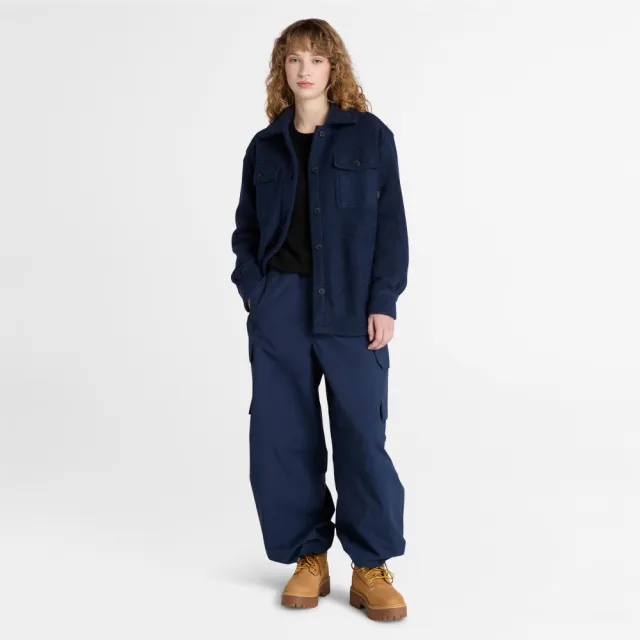 【Timberland】女款藍色降落傘寬褲(A41FB451)