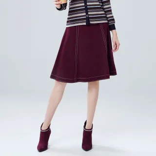 【MYVEGA 麥雪爾】車線愛心金屬釦顯瘦傘狀八分裙-暗紅(新年紅色開運穿搭)