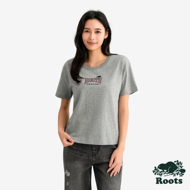 【Roots】Roots女裝- MODERN CLASSIC BEAVER 短袖上衣(灰色)