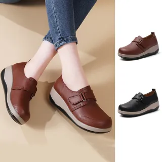 【J&H collection】簡約新款真皮黏貼厚底休閒鞋 懶人鞋(棕色 / 黑色)