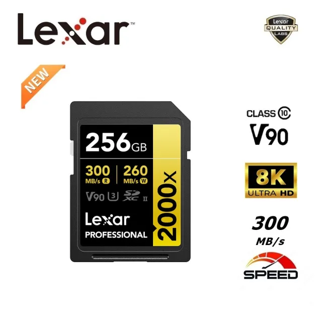 【Lexar 雷克沙】全新專業版 256GB  SDXC 2000x  UHS-II 8K 記憶卡 Gold系列(300 MB/s  終身有限保固)