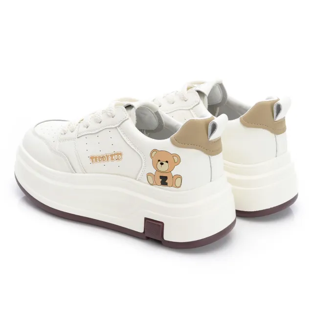 【Teddy Zoo】熊愛塗鴉 真皮增高休閒鞋-白杏-TZ1607